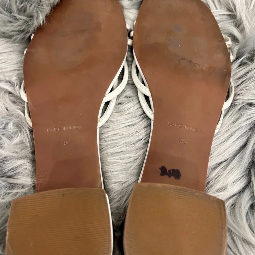 Free People‎ Petra Leather Knot Block Heel Slide Gray-White Sandals Size 9-9.5